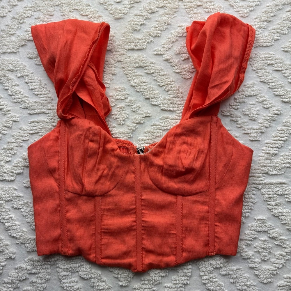 Smocked Back Corset Top Coral 4 Convertible Flutter Sleeve Cottagecore Chic